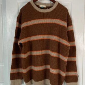 NEW Men's Stripe Brown Tan Red Pullover Sweater Large